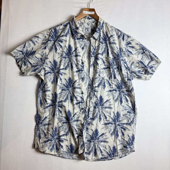 PX Clothing XXL 2XL Mitchell Blue Hawaiian palm Tree Button Up Shirt Cotton‎ J1 - Picture 2 of 7
